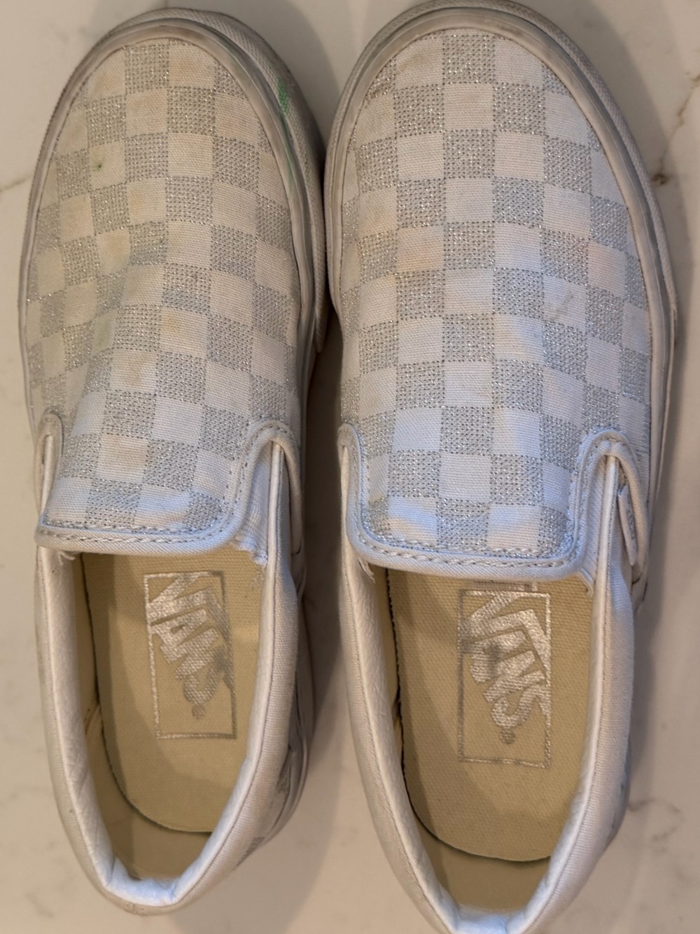 Vans White Checkerboard Slip-On- women’s sz 5